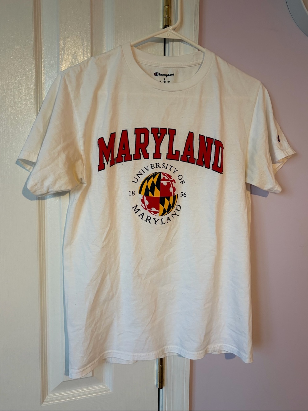 Champion White University of Maryland Graphic Tee with Red Lettering